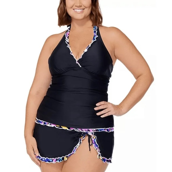 Island Escape Plus Size Halter-Neck Underwire Mariposa Black 20W - Picture 4 of 9